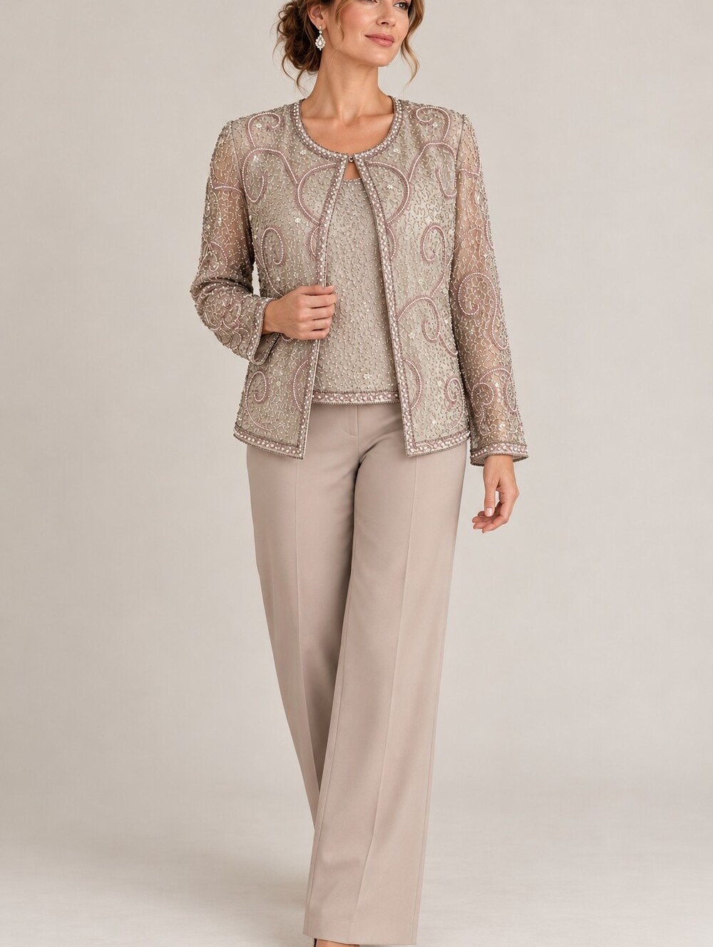 NWT Adrianna Papell Occasions 16P Silk Beaded 2 Piece Top Jacket Set $269
